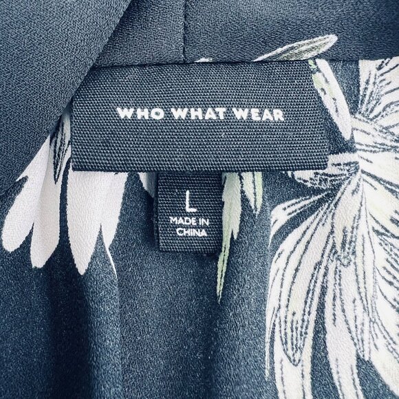 Who What Wear Black Floral Long Sleeve Blouse With Tie Neckline & Cuff Buttons W - Picture 2 of 7